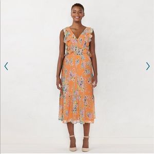 LC Lauren Conrad Print Ruffle Midi Dress | Light Orange Floral | M